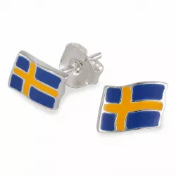Ruotsin lippu nappikorvakorut  hopea