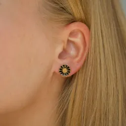 11 - 12 MM päivänkakkara mustat nappikorvakorut  kullattu hopea - Marie