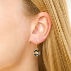 11 - 12 MM päivänkakkara mustat korvarenkaat  kullattu hopea - Marie