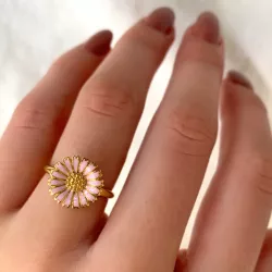 12 mm päivänkakkara vaaleanpunainen sormus kullattua hopeaa