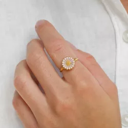 12 mm päivänkakkara lila sormus kullattua hopeaa