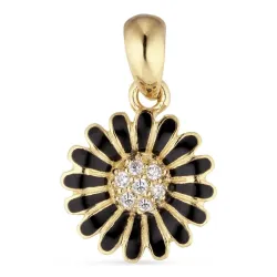 11 mm päivänkakkara musta zirkoni riipus  kullattua hopeaa - Matilda