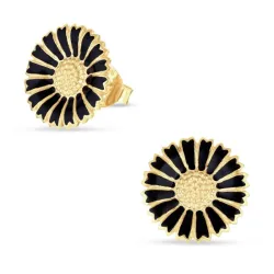 14,5 mm päivänkakkara mustat nappikorvakorut  kullattu hopea - Marie