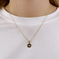 11 mm päivänkakkara musta kaulaketju kullattua hopeaa - Marie