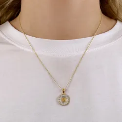 15 mm päivänkakkara sininen kaulaketju kullattua hopeaa - Marie