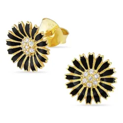 10 - 11 mm päivänkakkara mustat nappikorvakorut  kullattua hopeaa - Marie