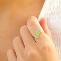 päivänkakkara sininen sormus kullattua hopeaa - Maggie