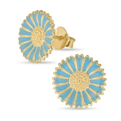 14 mm päivänkakkara sininen nappikorvakorut  kullattu hopea - Marie