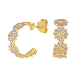 päivänkakkara lila nappikorvakorut  kullattu hopea - Maggie