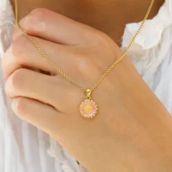 11,5 mm päivänkakkara pinkki riipus  kullattua hopeaa - Marie