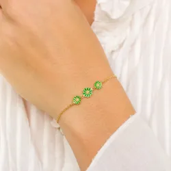 päivänkakkara tummanvihreä rannekoru kullattua hopeaa - Maggie