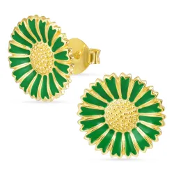 14,5 mm päivänkakkara tummanvihreitä korvarenkaat  kullattua hopeaa - Marie