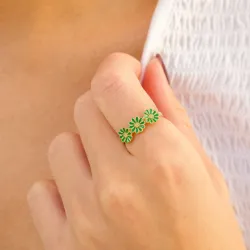 päivänkakkara tummanvihreä sormus kullattua hopeaa - Maggie