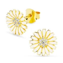 päivänkakkara valkoinen zirkoni nappikorvakorut  kullattua hopeaa