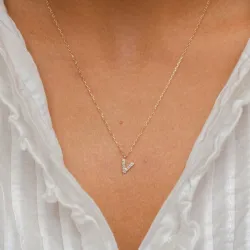 v-kirjain zirkoni kaulaketju, jossa on riipus 8 karaatin kultaa - My Letter
