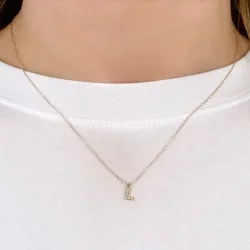 l-kirjain zirkoni kaulaketju, jossa on riipus 8 karaatin kultaa - My Letter