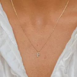 f-kirjain zirkoni kaulaketju, jossa on riipus 8 karaatin kultaa - My Letter