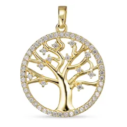 18 mm elämänpuu zirkoni riipus  8 karaatin kultaa - Gold Collection