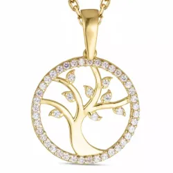 16 mm elämänpuu zirkoni kaulaketju kullattua hopeaa riipus 8 karaatin kultaa - Gold Collection