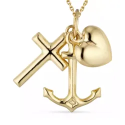 Usko-toivo-rakkaus kaulaketju kullattua hopeaa riipus 9 karaatin kultaa - Amoré