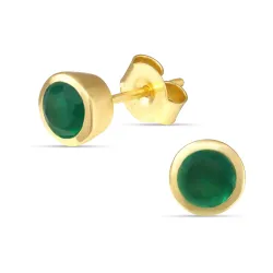 6,5 mm vihreä onyx nappikorvakorut  kullattu hopea - Loom Stones