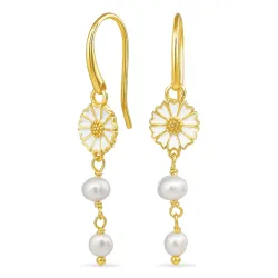 pitkät päivänkakkara helmi ketjukorvakorut  kullattu hopea