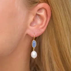 sininen onyx-kiveä korvarenkaat  kullattu hopea - Loom Stones