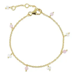 pinkki kvartsi rannekoru kullattua hopeaa  x   - Loom Stones