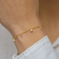 pinkki kvartsi rannekoru kullattua hopeaa  x   - Loom Stones