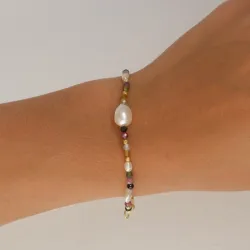 monivärinen rannekoru kullattua hopeaa - Loom Stones