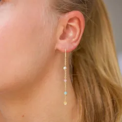 pitkät monivärisiä ketjukorvakorut  kullattua hopeaa