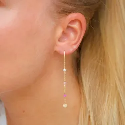 pitkät pinkki ketjukorvakorut  kullattua hopeaa