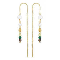 pitkät vihreä ketjukorvakorut  kullattua hopeaa