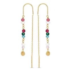 pitkät monivärisiä ketjukorvakorut  kullattua hopeaa - Loom Stones