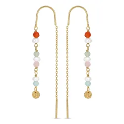 pitkät monivärisiä ketjukorvakorut  kullattu hopea - Loom Stones