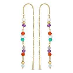 pitkät monivärisiä ketjukorvakorut  kullattu hopea - Loom Stones