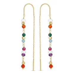 pitkät monivärisiä ketjukorvakorut  kullattu hopea - Loom Stones