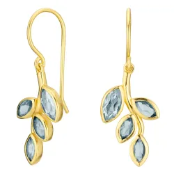 lehti sininen kristalli korvarenkaat  kullattu hopea - Loom Stones