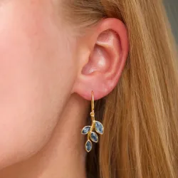 lehti sininen kristalli korvarenkaat  kullattu hopea - Loom Stones