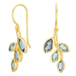 lehti tummansininen kristalli korvarenkaat  kullattu hopea - Loom Stones