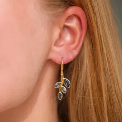 lehti tummansininen kristalli korvarenkaat  kullattu hopea - Loom Stones