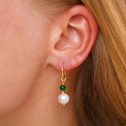 pitkät vihreä onyx korvarenkaat  kullattu hopea - Loom Stones