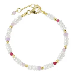 pinkki kivi rannekoru kullattua hopeaa  x   - Loom Stones
