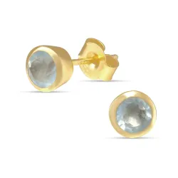 6,5 mm akvamariinia nappikorvakorut  kullattu hopea - Loom Stones