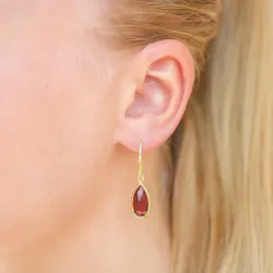 pitkät pisara punainen kristalli korvarenkaat  kullattu hopea - Loom Stones