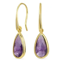 pitkät pisara lila ametisti korvarenkaat  kullattua hopeaa - Loom Stones