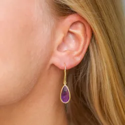 pitkät pisara lila ametisti korvarenkaat  kullattua hopeaa - Loom Stones