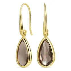 pitkät pisara savunvärinen kvartsi korvarenkaat  kullattu hopea - Loom Stones