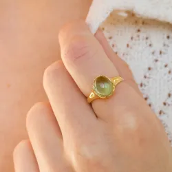 vaaleanvihreä kristalli sormus kullattua hopeaa - Loom Stones