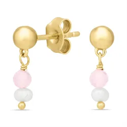 vaaleanpunainen ruusunvärinen kristalli korvarenkaat  kullattua hopeaa - Loom Stones